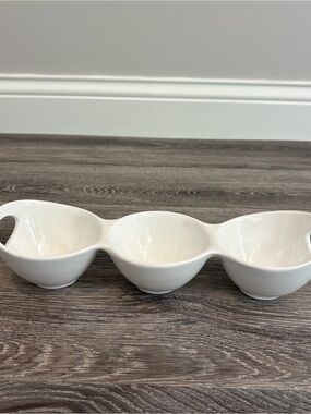 Triple Compartment White Ceramic Serving Dish - Home Dining